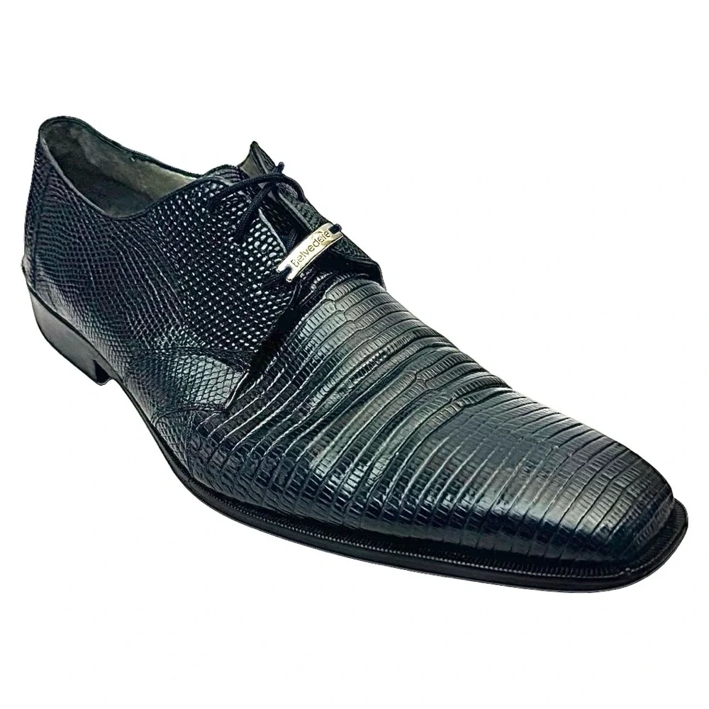 Belvedere Blue Lizard Dress Shoes Mens 10M Exotic Lace Up Luxury Leather